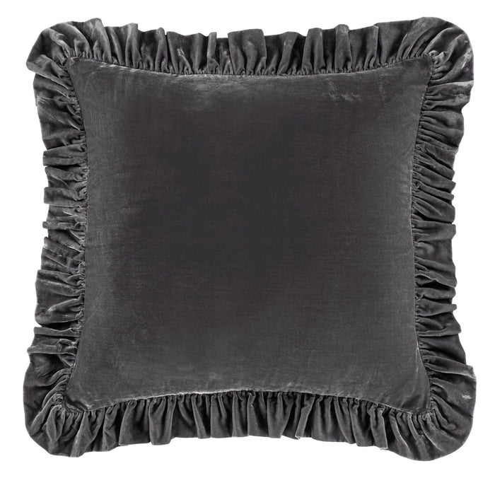 Stella - Faux Silk Velvet Ruffled Euro Sham - Dark Slate