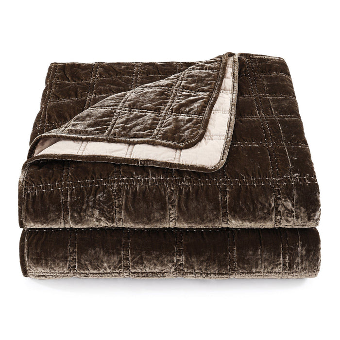 Stella - King Faux Silk Velvet Double Box Stitch Quilt Set (Set of 3) - Green Ochre