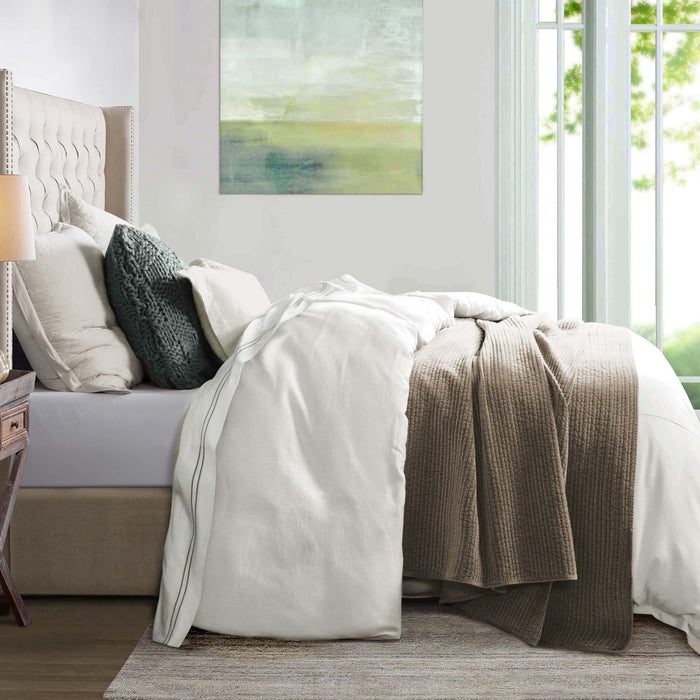Hera - King Washed Linen Flange Comforter Set (Set of 3) - White