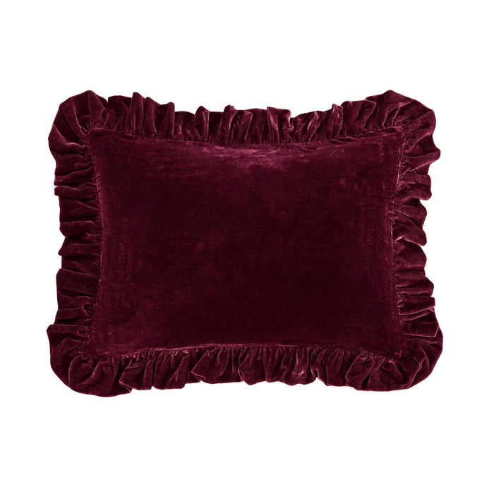 Stella - Faux Silk Velvet Ruffled Oblong Pillow - Garnet Red