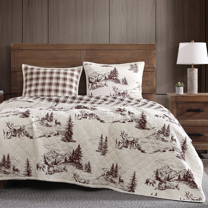 White Pine - Full/Queen Reversible Quilt Set (Set of 3) - White