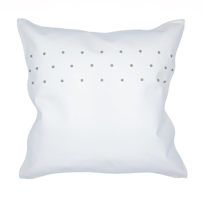 Genuine Leather - Studded Throw Pillow - White