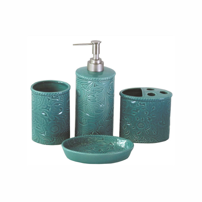 Savannah - Ceramic Countertop Bathroom Set (Set of 4), 4 Per Carton - Turquoise