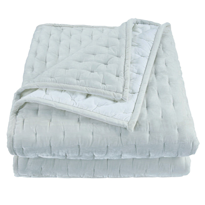 Stella - Twin Faux Silk Velvet Pintuck Quilt - Icy Blue
