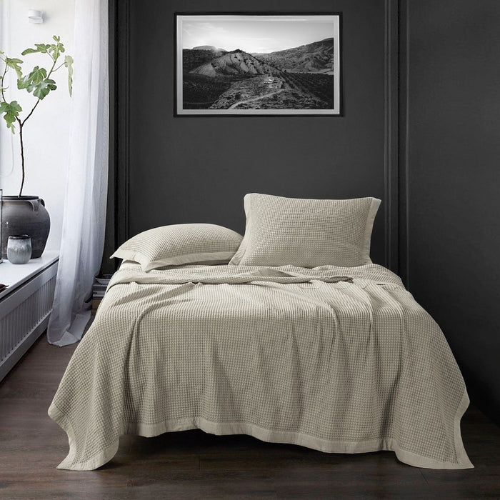 Stonewashed Cotton Waffle Weave - King Coverlet Set (Set of 3) - Light Tan