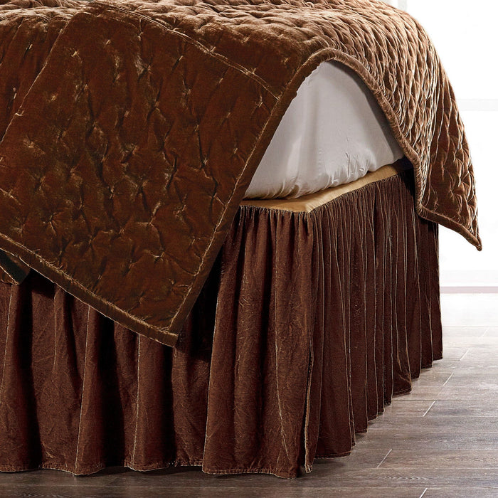 Stella - King Faux Silk Velvet Bed Skirt - Copper Brown