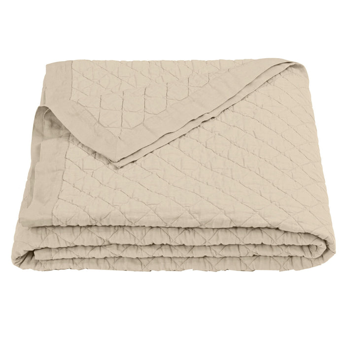 Diamond Linen - King Linen Cotton Diamond Quilt - Light Tan