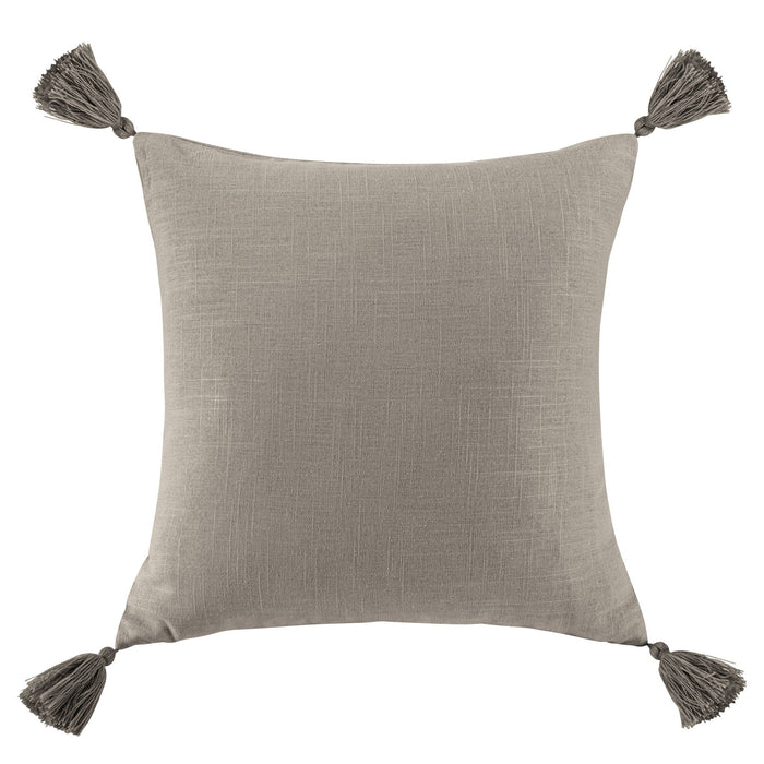 Luna - Washed Linen Tasseled Square Pillow - Taupe