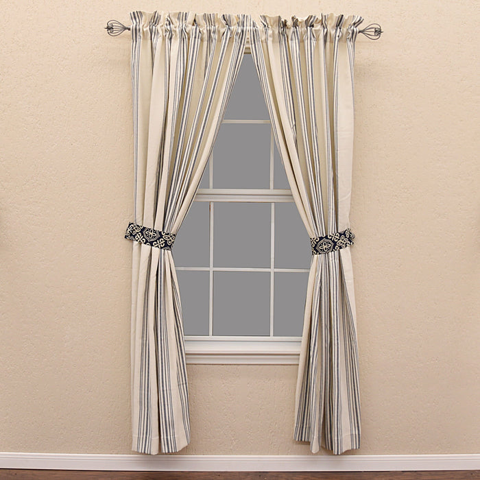 St. Clair - Striped Curtain Set (Set of 2) - White & Navy