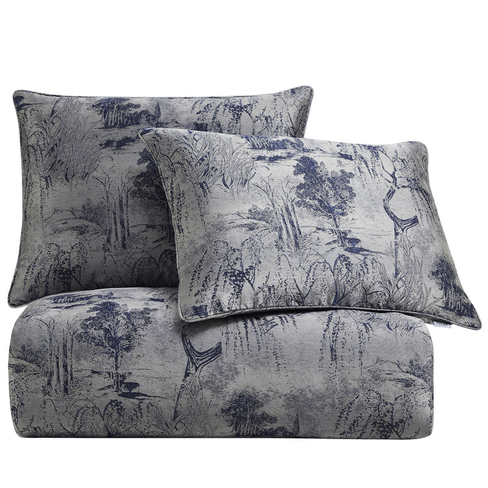 Pastoral Jacquard - Queen Comforter Set (Set of 3) - Silver