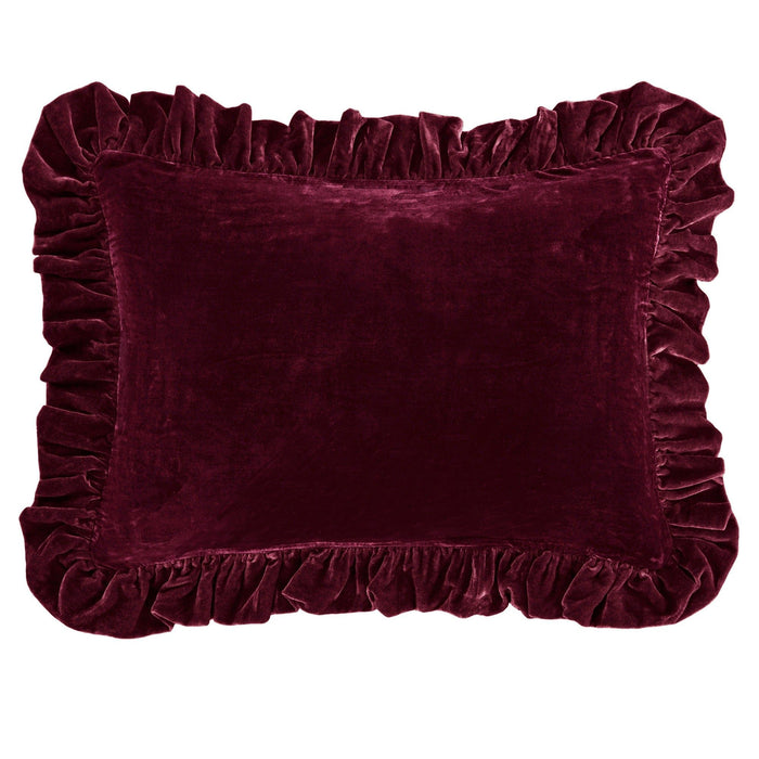 Stella - Faux Silk Velvet Ruffled Dutch Euro Pillow - Garnet Red