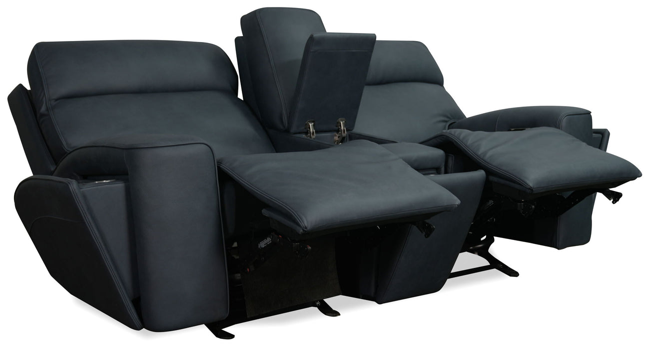 MS - Riverton Power Gliding Console Loveseat With Power Headrest And Lumbar - Black