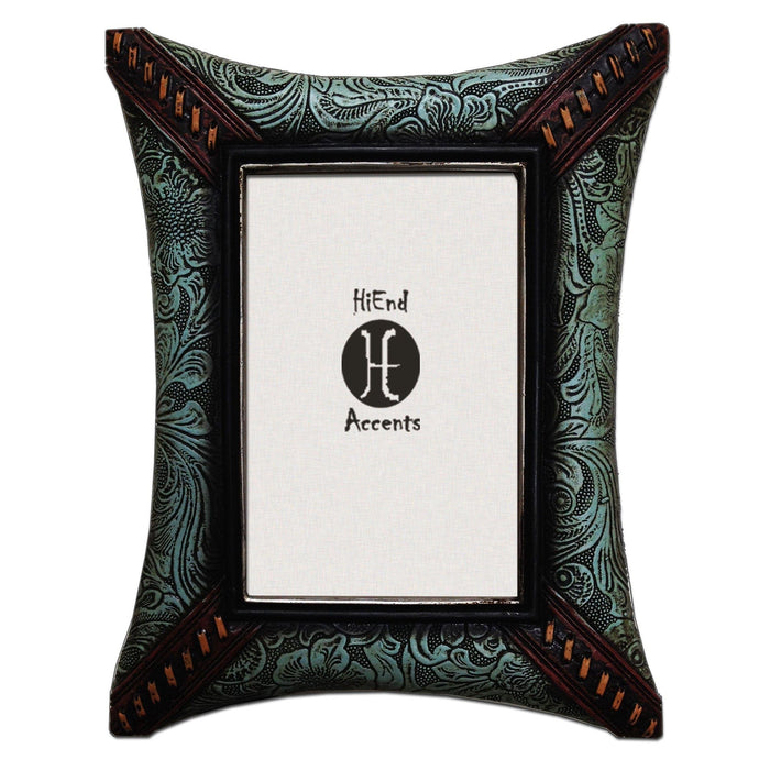 Picture Frame - 4" x 6" Tooled Leather With Corner Lacing 4 Per Carton - Green