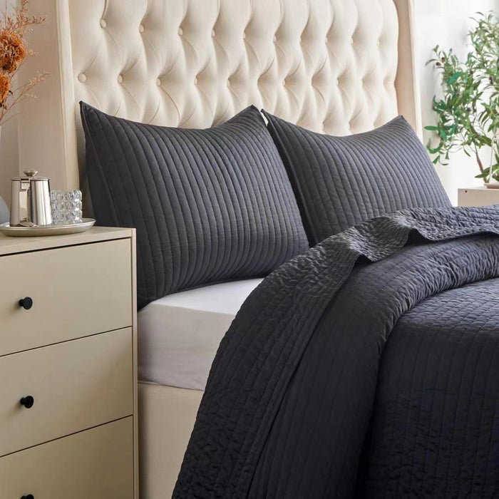 Satin Channel - King Quilt Set (Set of 3) - Black
