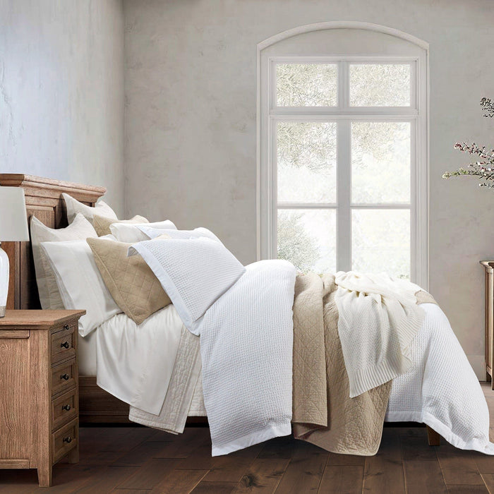 Stonewashed Cotton Waffle Weave - Queen Duvet Cover Set (Set of 3) - White