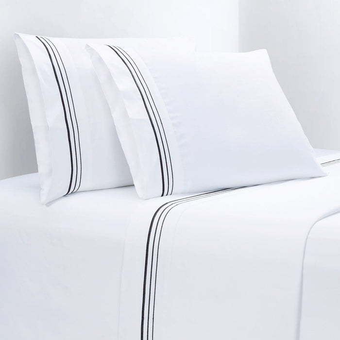 Border Embroidery - Queen Sheet Set (Set of 4) - White / Black