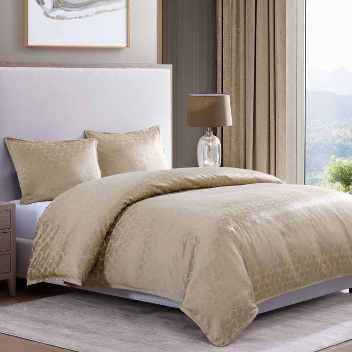 Honeycomb - King Jacquard Duvet Cover Set (Set of 3) - Light Gold