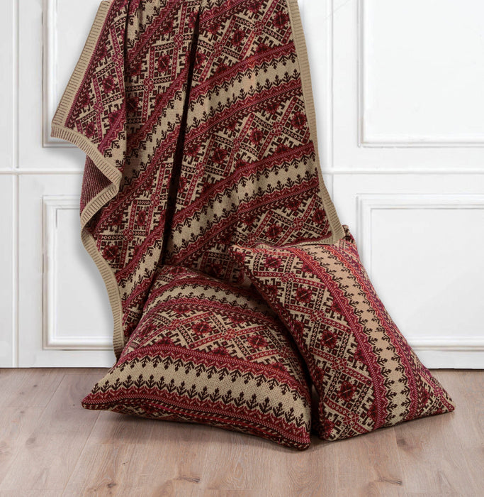 Fair Isle - Rustic Red Knit Body Pillow - Brown / Red