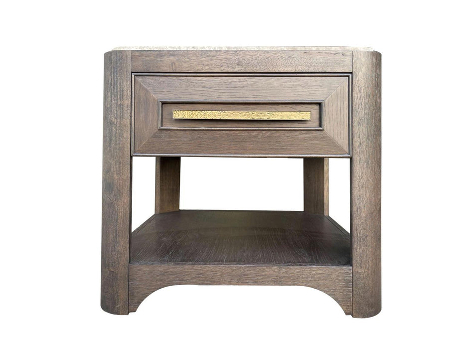 Lancia - End Table With Stone Top - Charred Oak