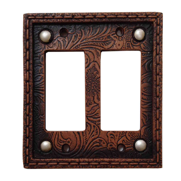 Tooled Resin Switch Plate - 5" x 5" Tooled Resin Double Rocker Wall Switch Plate 4 Per Carton - Brown