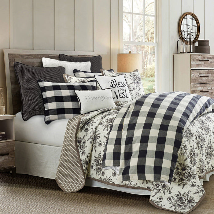 Camille - Twin Buffalo Check Comforter Set (Set of 2) - Black / Natural