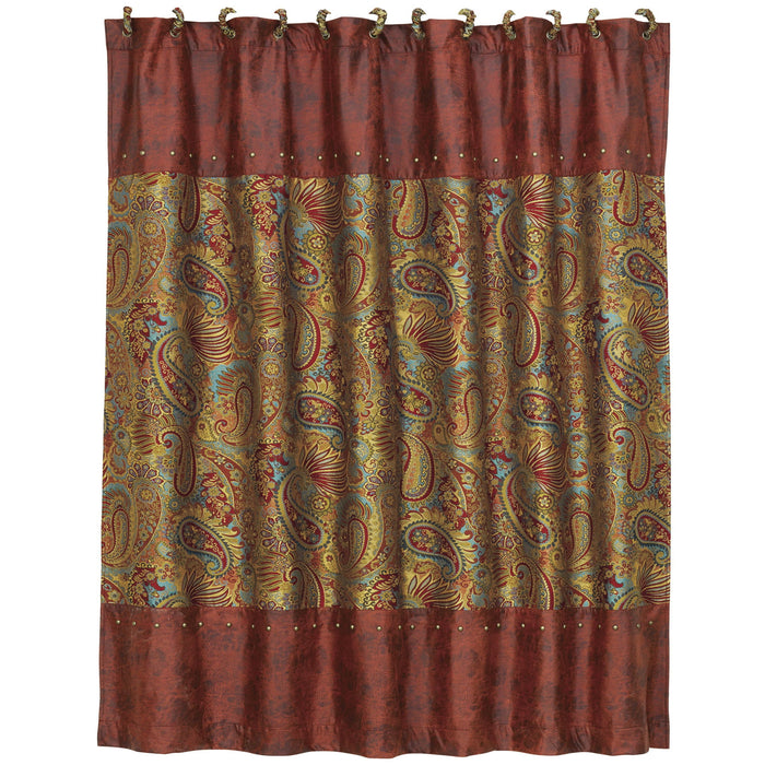 San Angelo - Paisley Shower Curtain - Red / Gold / Blue