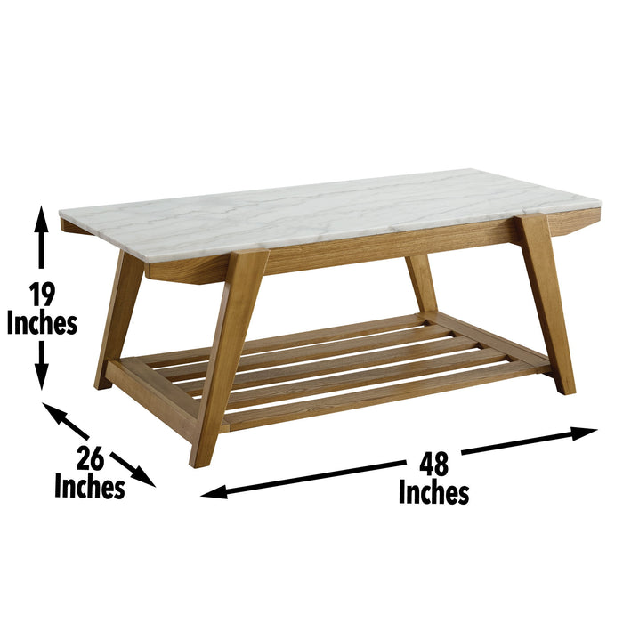 Celeste - White Marble Top Coffee Table - Brown
