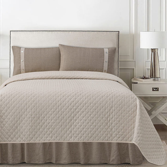Fairfield - Queen Linen Coverlet Set (Set of 4) - Cream / Tan