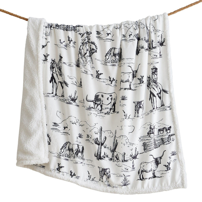 Campfire - Ranch Life Western Toile Campfire Sherpa Throw 6 Per Carton - Black / White
