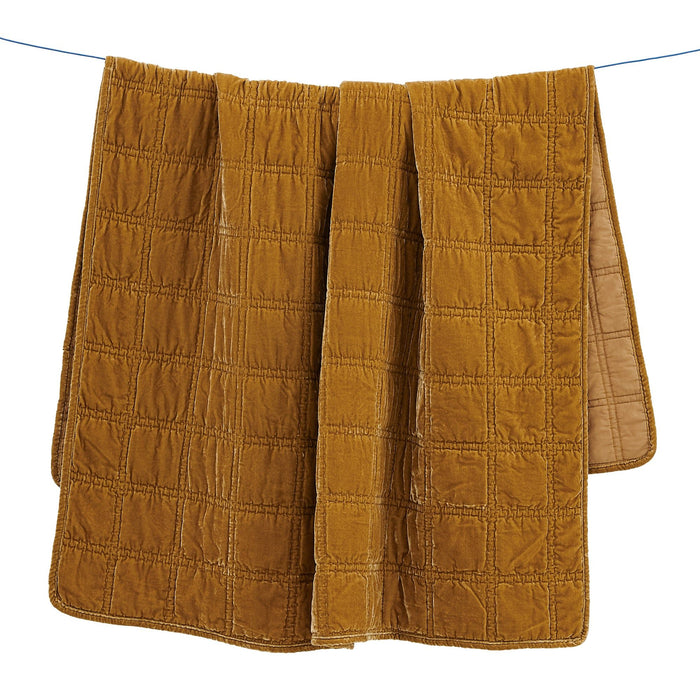 Stella - Faux Silk Velvet Double Box Stitch Throw - Saffron