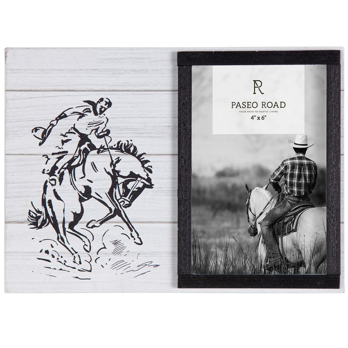Ranch Life - 4" x 6" Picture Frame Bronc Rider, 4 Per Carton - Black / White