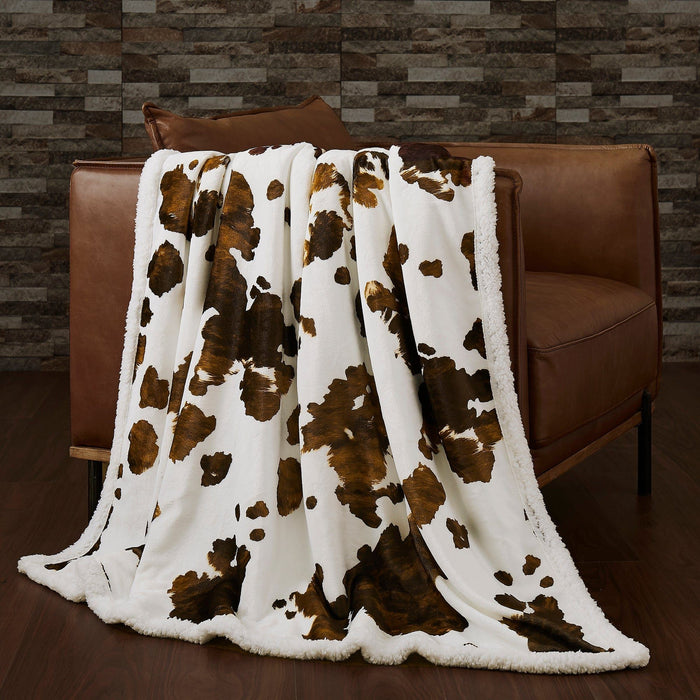 Campfire - Elsa Cowhide Campfire Sherpa Throw 6 Per Carton - Chocolate