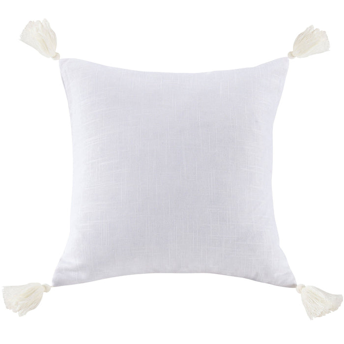 Luna - Washed Linen Tasseled Square Pillow - White