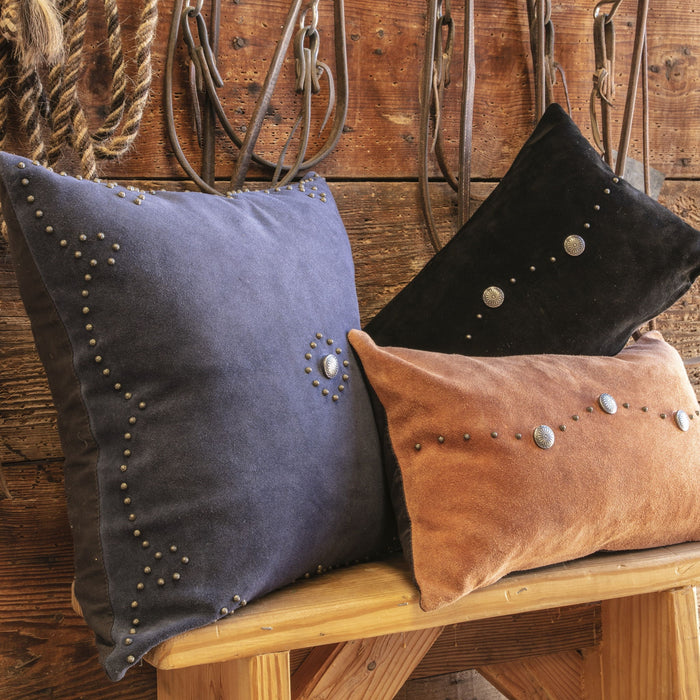 Western Suede Pillow - Western Suede Antique Silver Concho & Studded Lumbar Pillow - Tobacco