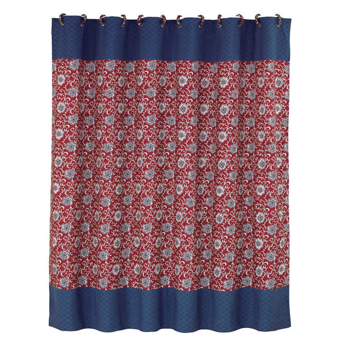 Bandera - Floral Detailed Shower Curtain - Blue / Red