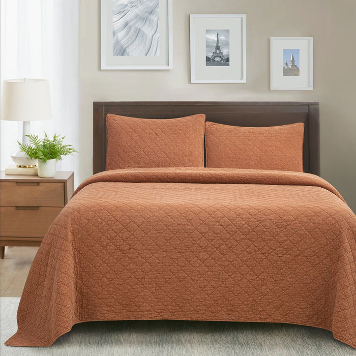 Cotton Gauze - King Stonewashed Quilt Set (Set of 3) - Copper