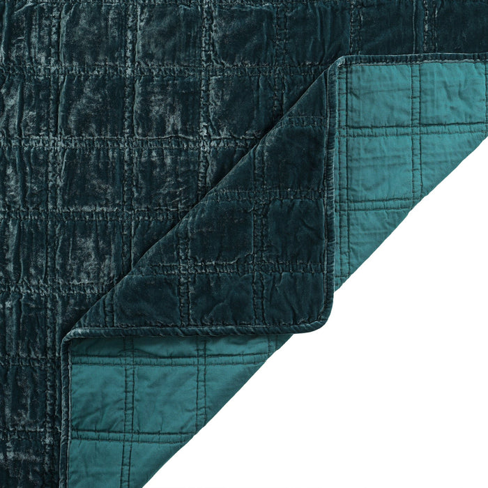 Stella - King Faux Silk Velvet Double Box Stitch Quilt Set (Set of 3) - Storm Blue