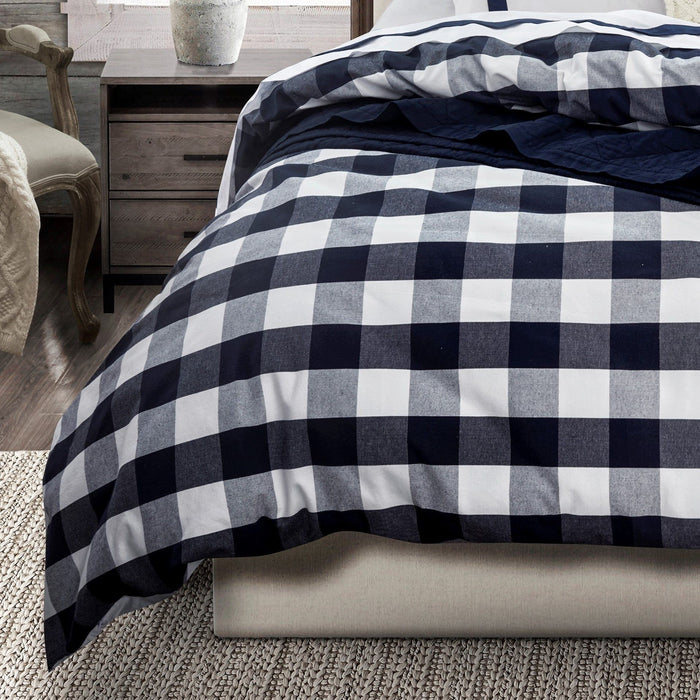 Camille - Queen Buffalo Check Duvet Cover Set (Set of 3) - Navy