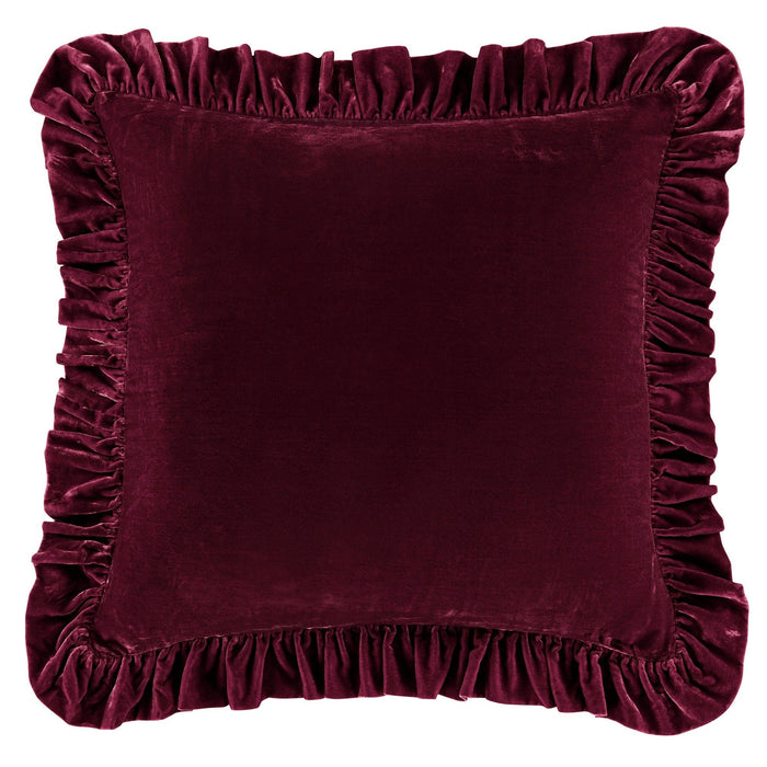 Stella - Faux Silk Velvet Ruffled Euro Sham - Garnet Red