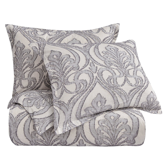 Nicole - King Damask Duvet Cover Set (Set of 3) - Gray