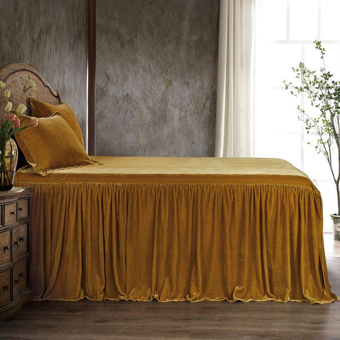 Stella - Queen Faux Silk Velvet Bedspread Set (Set of 3) - Saffron