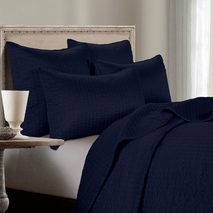 Satin Channel - Twin Quilt Set (Set of 2) - Navy Blue