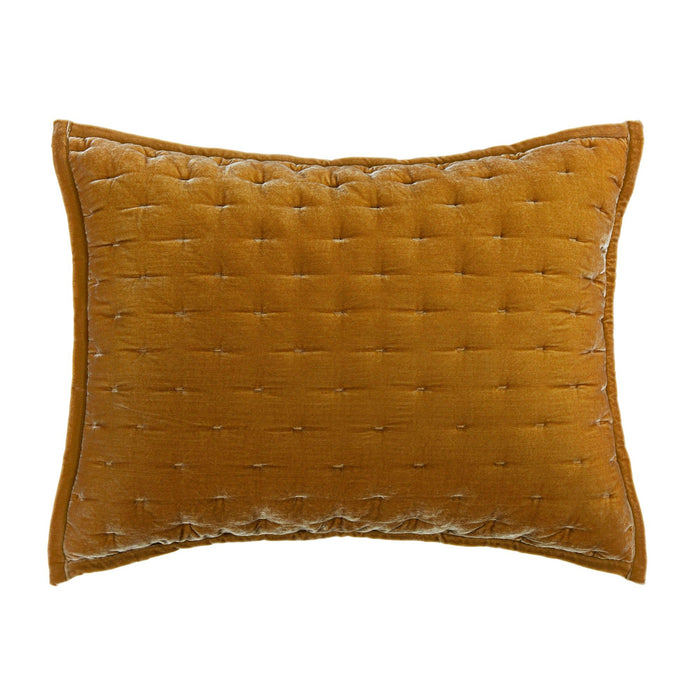 Stella - Faux Silk Velvet Pintuck Euro Pillow Sham - Saffron