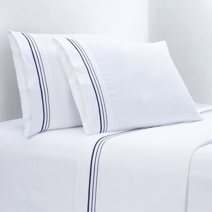 Border Embroidery - Twin Sheet Set (Set of 3) - Navy