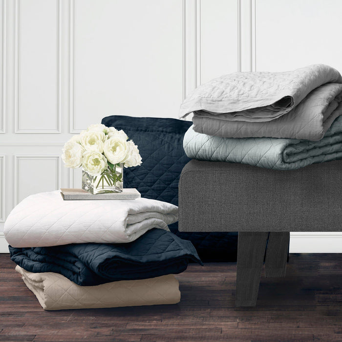 Diamond Linen - Full/Queen Linen Cotton Diamond Quilt - Navy