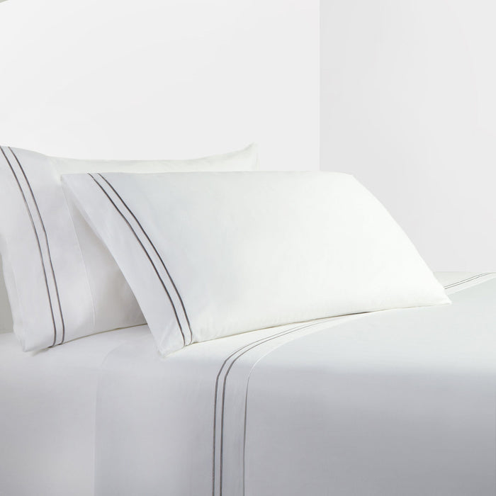 Stripe Sheet - King 350TC Embroidered Stripe Sheet Set (Set of 4) - White / Gray