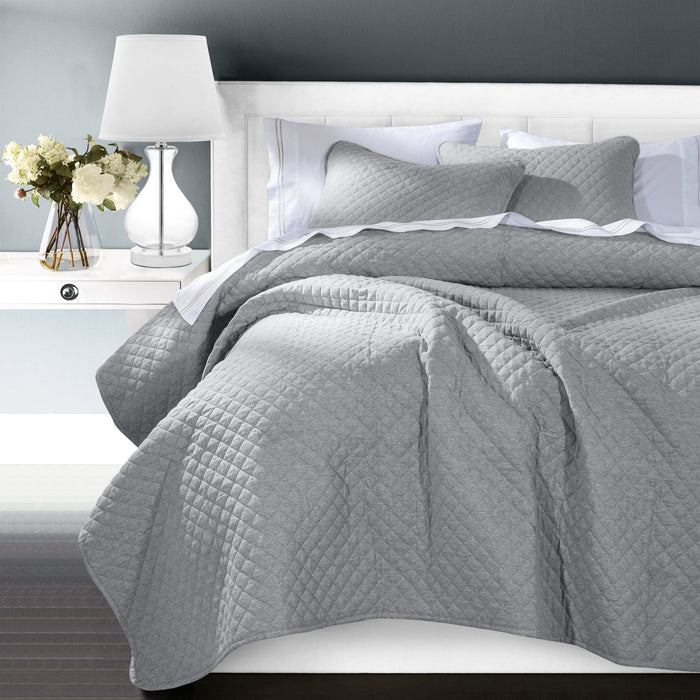 Anna - Full/Queen Diamond Quilted Coverlet Set (Set of 3) - Gray