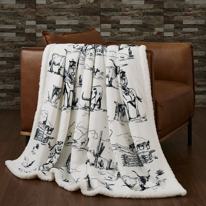 Campfire - Ranch Life Western Toile Campfire Sherpa Throw 6 Per Carton - Black / White