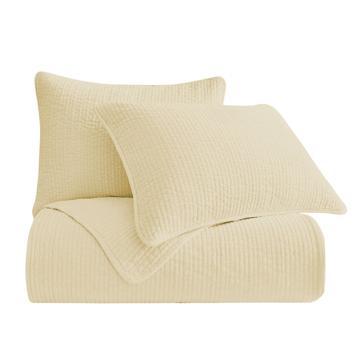 Stonewashed Cotton Velvet - Full/Queen Quilt Set (Set of 3) - Light Tan