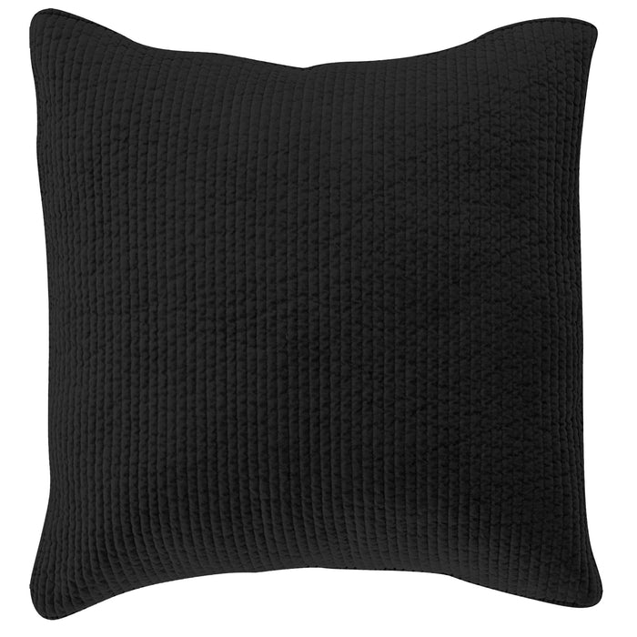 Stonewashed Cotton Velvet - Quilted Euro Sham - Black